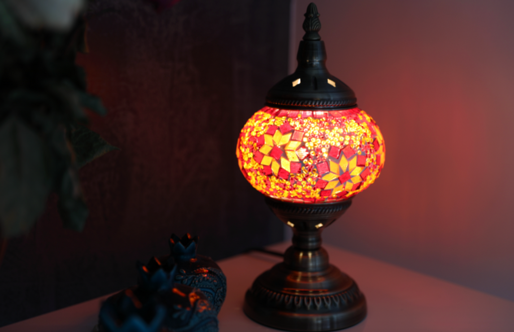 Image of a DIY Turkish Mosaic HomeKit-enabled table lamp. Make your own lamp